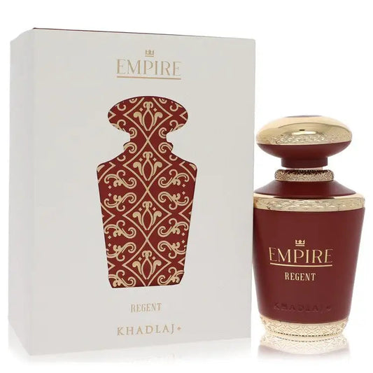 Perfume gift set with white box and burgundy bottle, gold crown cap