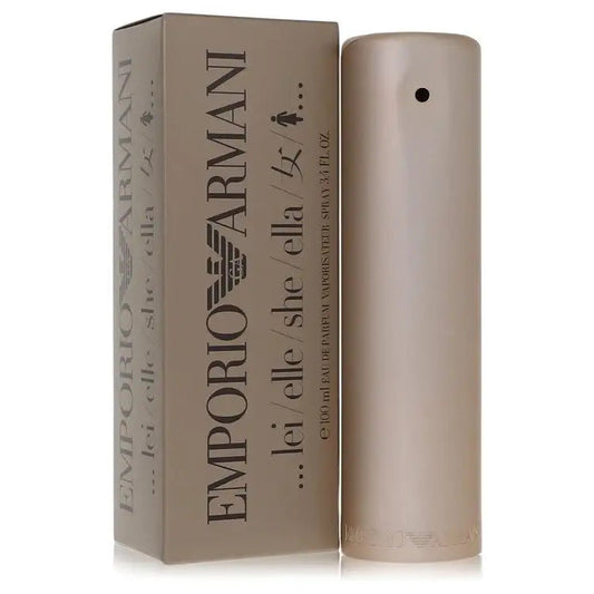 Emporio Armani women's perfume bottle and box set, beige bottle with black opening