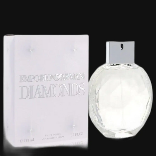 Emporio Armani Diamonds perfume for women: round faceted bottle with white box, 34 fl oz