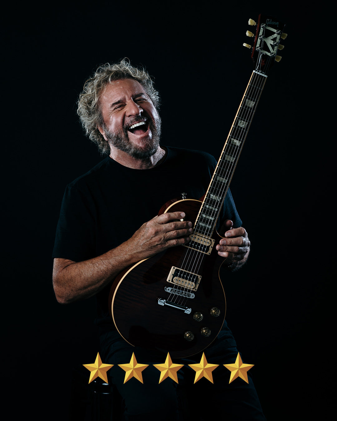 Energy Support supplement marketing image with guitar player and five stars