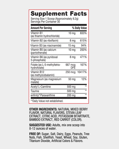 Energy Support supplement facts label listing vitamins and minerals