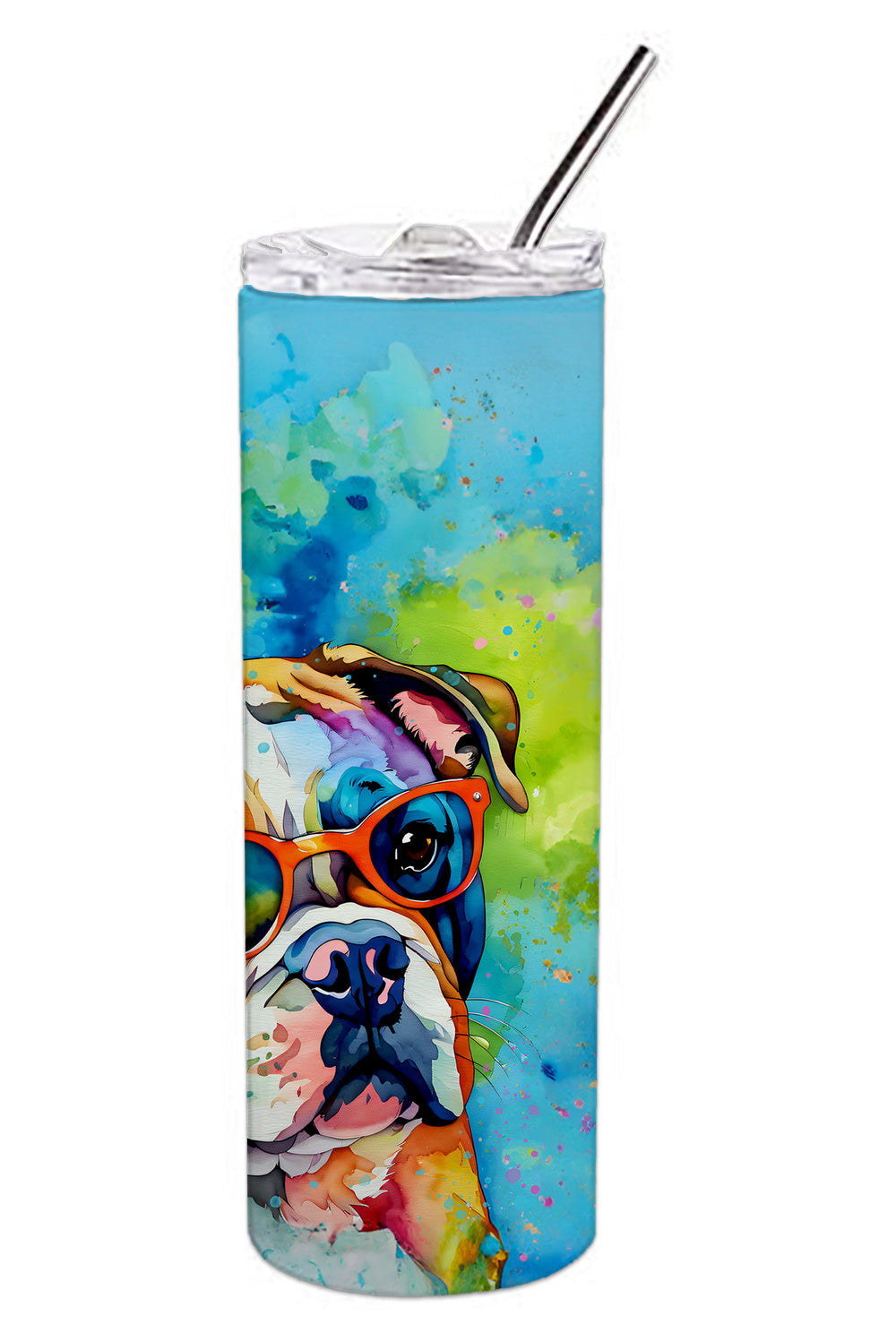English Bulldog Hippie Dawg Stainless Steel Skinny Tumbler Vacuum Double Walled Reusable Insulated Tumbler Travel Cup for Coffee Cocktails Gift with Lid, 20 oz - Renee Lane Company