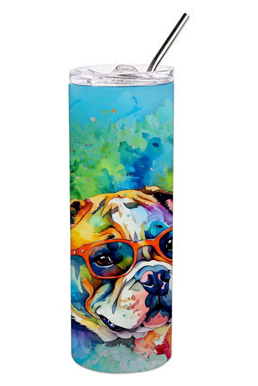 English Bulldog Hippie Dawg Stainless Steel Skinny Tumbler Vacuum Double Walled Reusable Insulated Tumbler Travel Cup for Coffee Cocktails Gift with Lid, 20 oz - Renee Lane Company