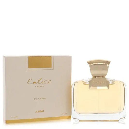 Women's Entice by Ajmal eau de parfum bottle with box, clear amber glass and cap