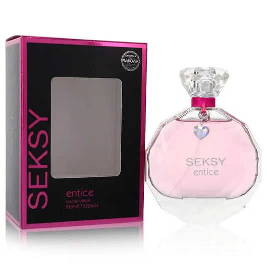 Seksy womens perfume bottle with faceted cap and pink heart charm, with gift box