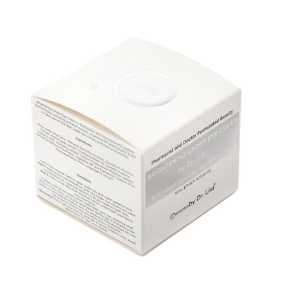 Brightening under eye cream product box with printed label on all sides.