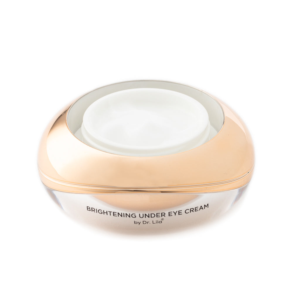 Brightening under eye cream jar, closed with white cream visible through top.