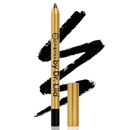 Kajal eyeliner pen with gold barrel and black ink swatch