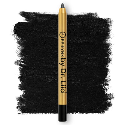 Kajal eyeliner pen with gold barrel and bold black smudge swatch