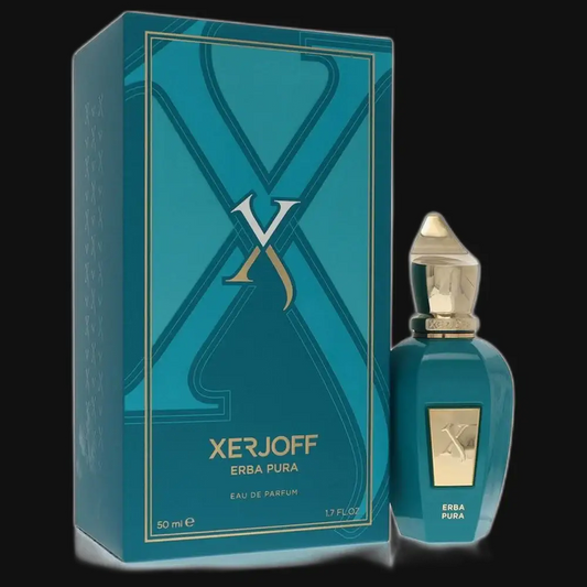 Turquoise perfume bottle with gold cap and teal box, unisex