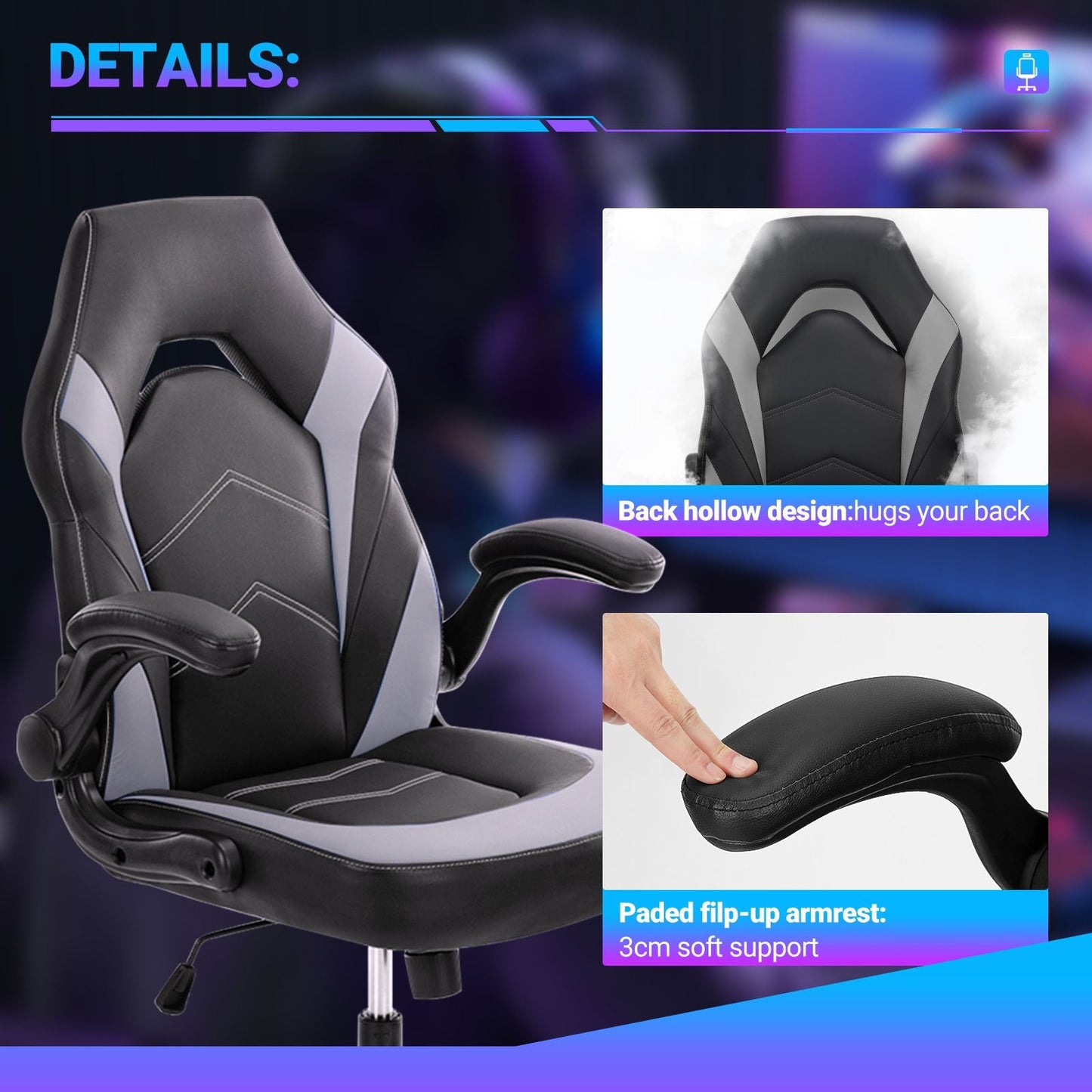 Ergonomic Office Computer Home Gaming Desk Chair Adjustable PU Leather Racing Chair Flip-up Armrest For Christmas Furniture - Renee Lane Company