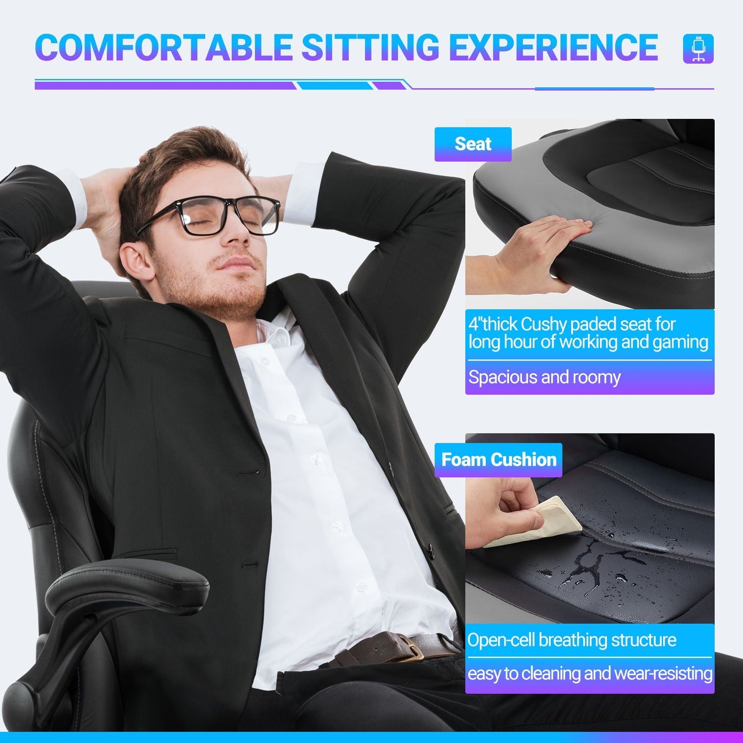 Ergonomic Office Computer Home Gaming Desk Chair Adjustable PU Leather Racing Chair Flip-up Armrest For Christmas Furniture - Renee Lane Company