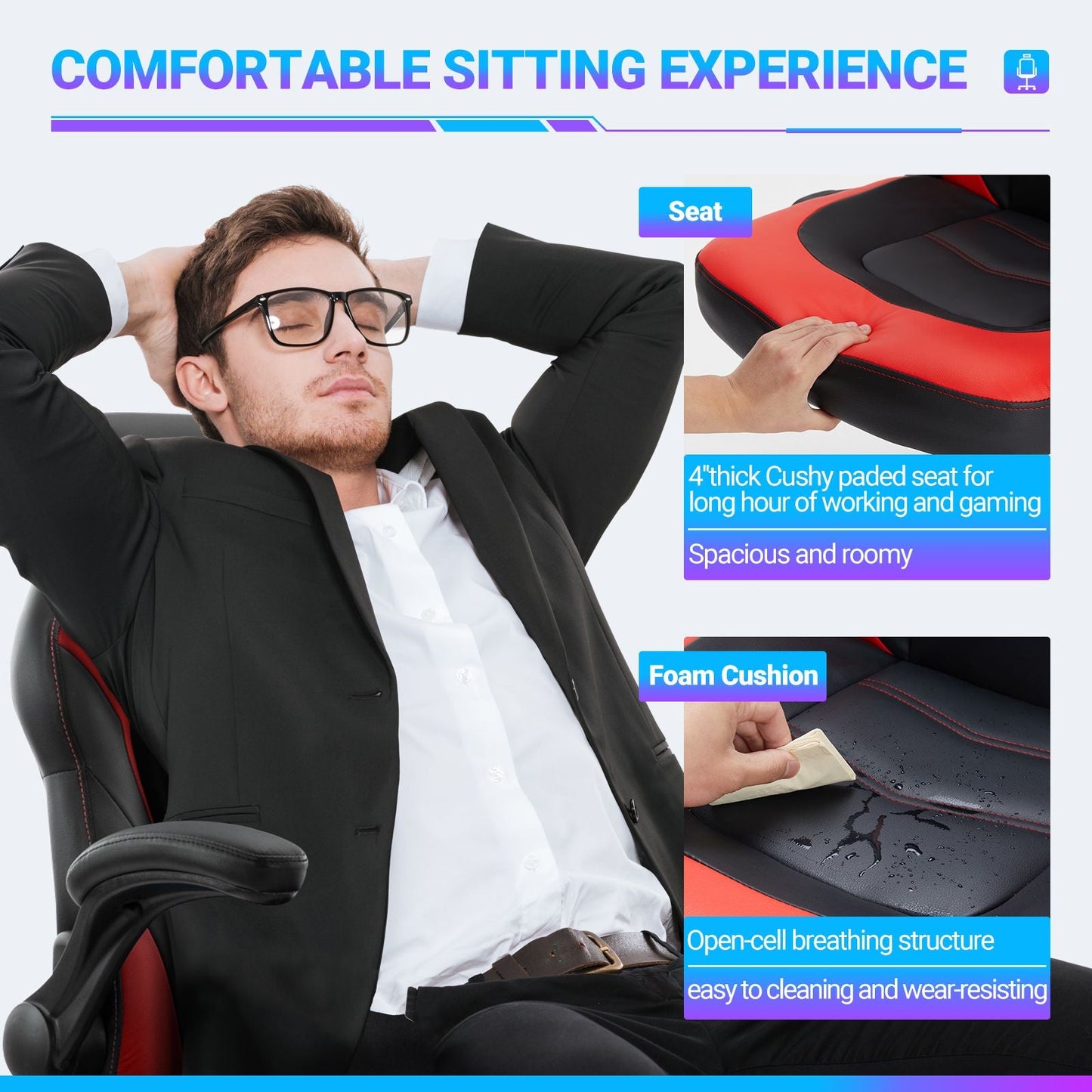 Ergonomic Office Computer Home Gaming Desk Chair Adjustable PU Leather Racing Chair Flip-up Armrest For Christmas Furniture - Renee Lane Company