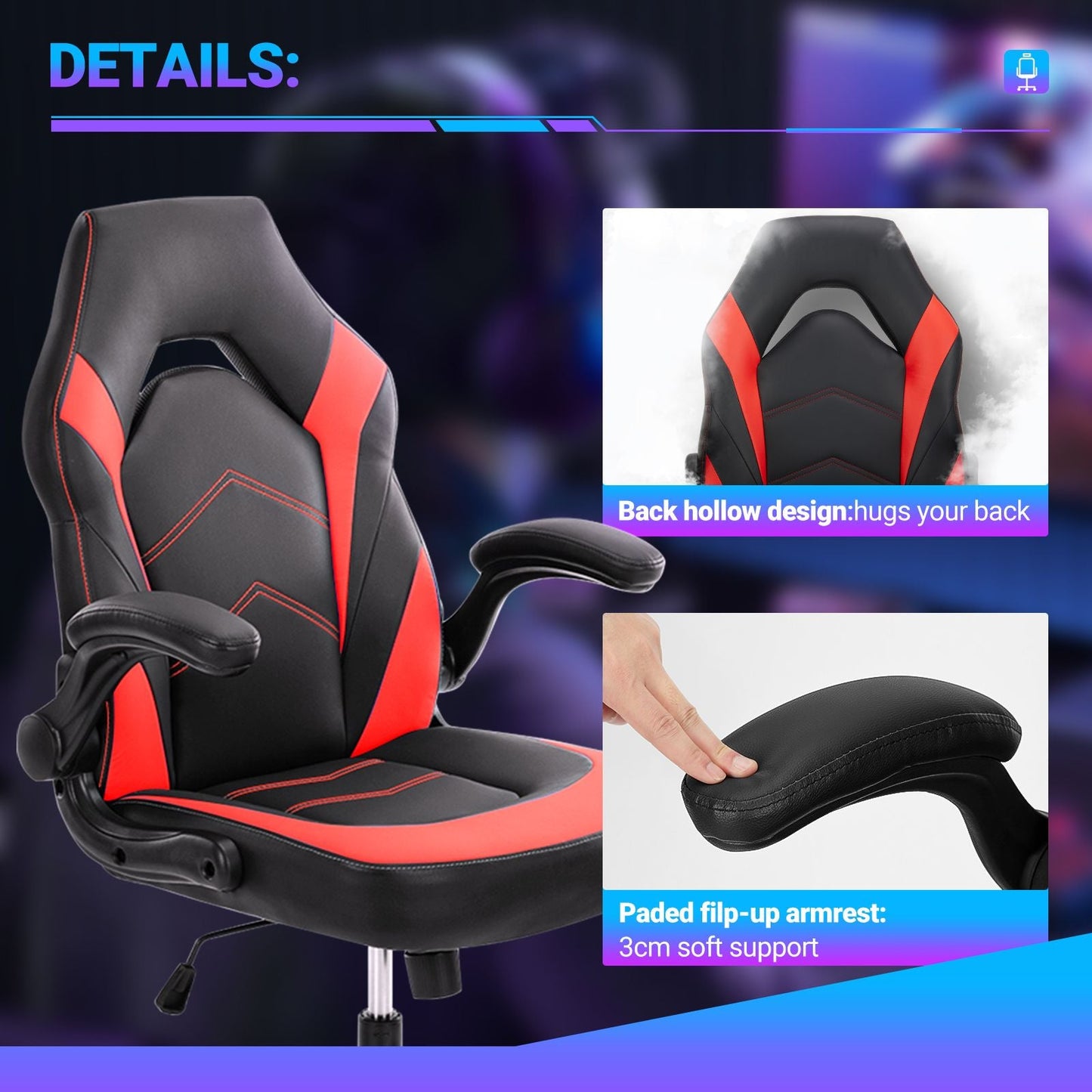 Ergonomic Office Computer Home Gaming Desk Chair Adjustable PU Leather Racing Chair Flip-up Armrest For Christmas Furniture - Renee Lane Company