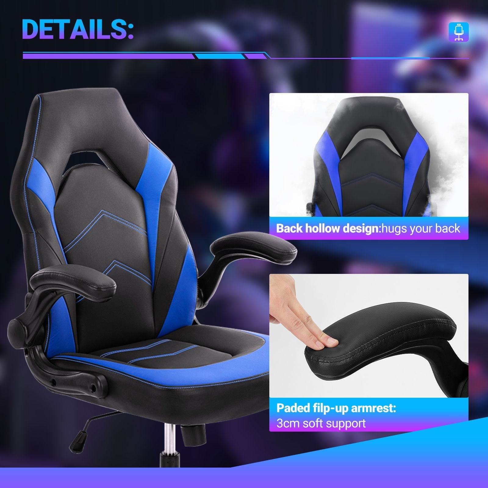 Ergonomic Office Computer Home Gaming Desk Chair Adjustable PU Leather Racing Chair Flip-up Armrest For Christmas Furniture - Renee Lane Company