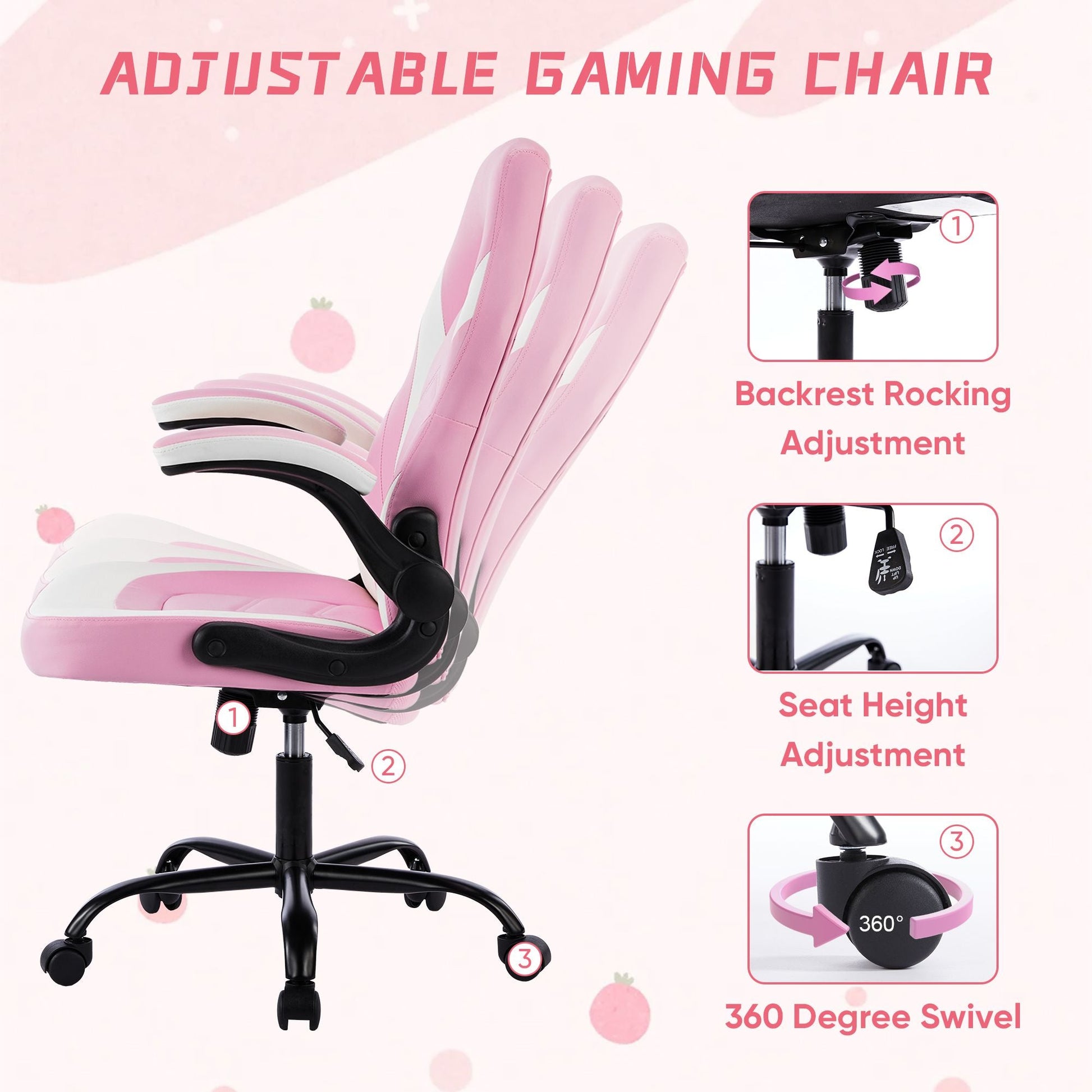 Ergonomic Office Computer Home Gaming Desk Chair Adjustable PU Leather Racing Chair Flip-up Armrest For Christmas Furniture - Renee Lane Company