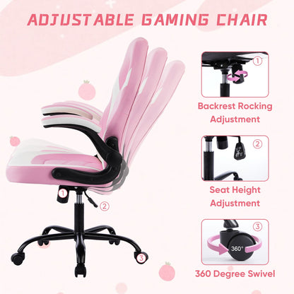 Ergonomic Office Computer Home Gaming Desk Chair Adjustable PU Leather Racing Chair Flip-up Armrest For Christmas Furniture - Renee Lane Company