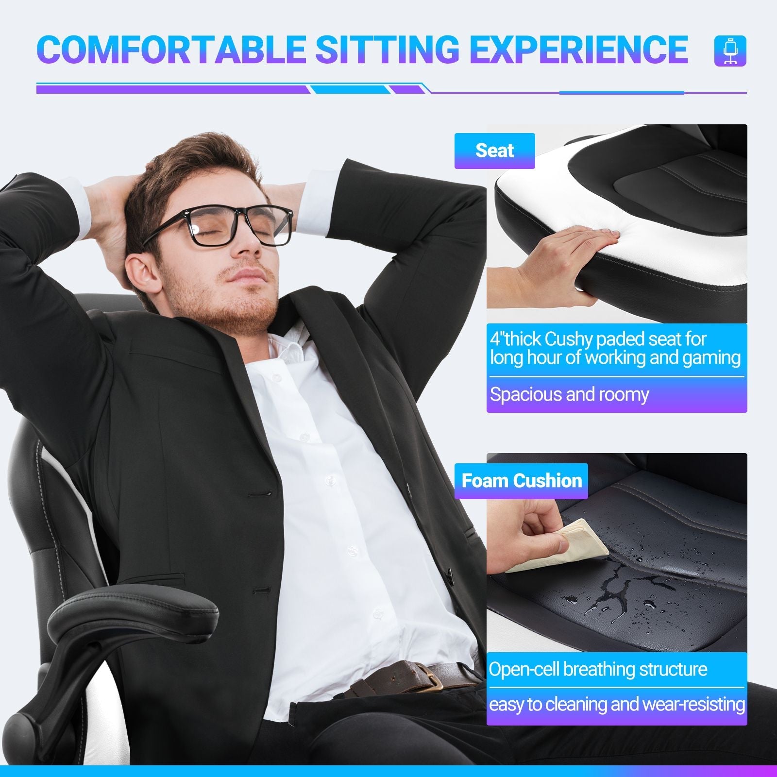 Ergonomic Office Computer Home Gaming Desk Chair Adjustable PU Leather Racing Chair Flip-up Armrest For Christmas Furniture - Renee Lane Company