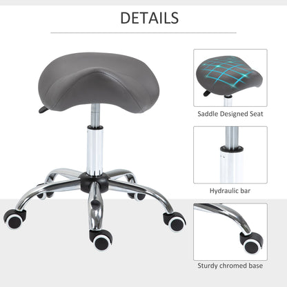 Ergonomic Rolling Saddle Stool PU Leather Hydraulic Spa Stool Height Adjustable Swivel Drafting Medical Salon Chair, Grey - Renee Lane Company