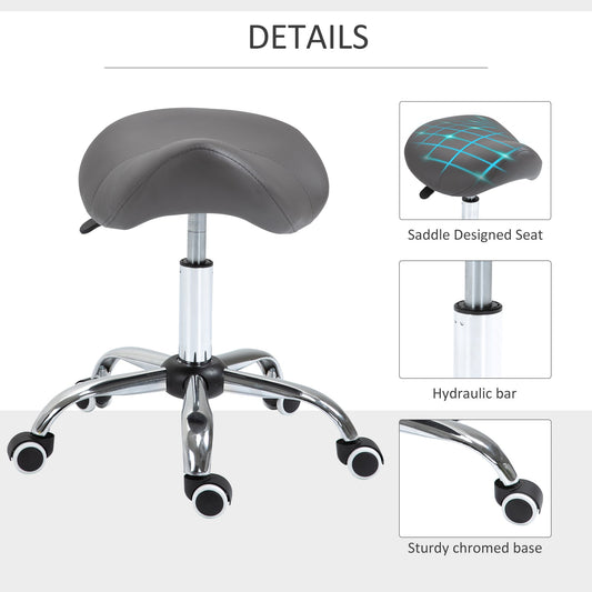 Ergonomic Rolling Saddle Stool PU Leather Hydraulic Spa Stool Height Adjustable Swivel Drafting Medical Salon Chair, Grey - Renee Lane Company