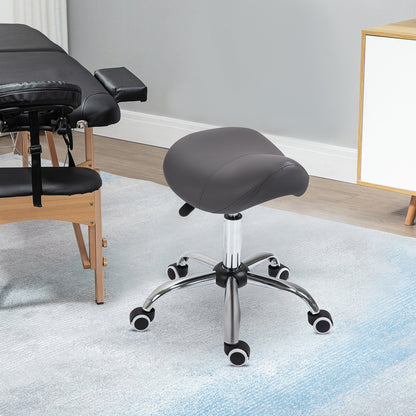 Ergonomic Rolling Saddle Stool PU Leather Hydraulic Spa Stool Height Adjustable Swivel Drafting Medical Salon Chair, Grey - Renee Lane Company
