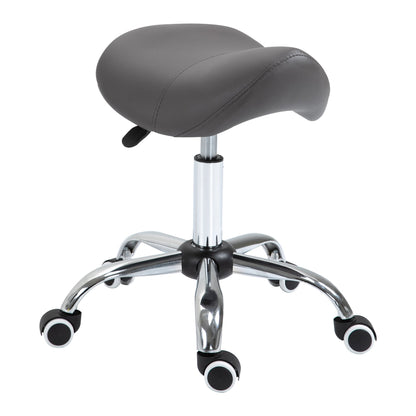 Ergonomic Rolling Saddle Stool PU Leather Hydraulic Spa Stool Height Adjustable Swivel Drafting Medical Salon Chair, Grey - Renee Lane Company