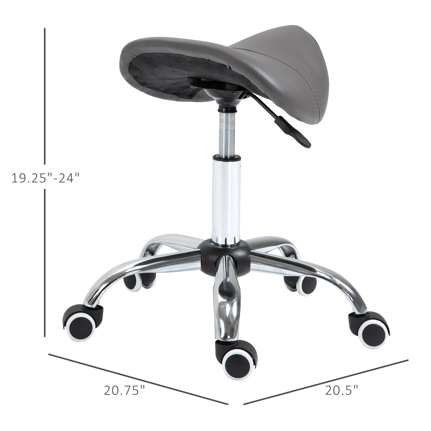 Ergonomic Rolling Saddle Stool PU Leather Hydraulic Spa Stool Height Adjustable Swivel Drafting Medical Salon Chair, Grey - Renee Lane Company