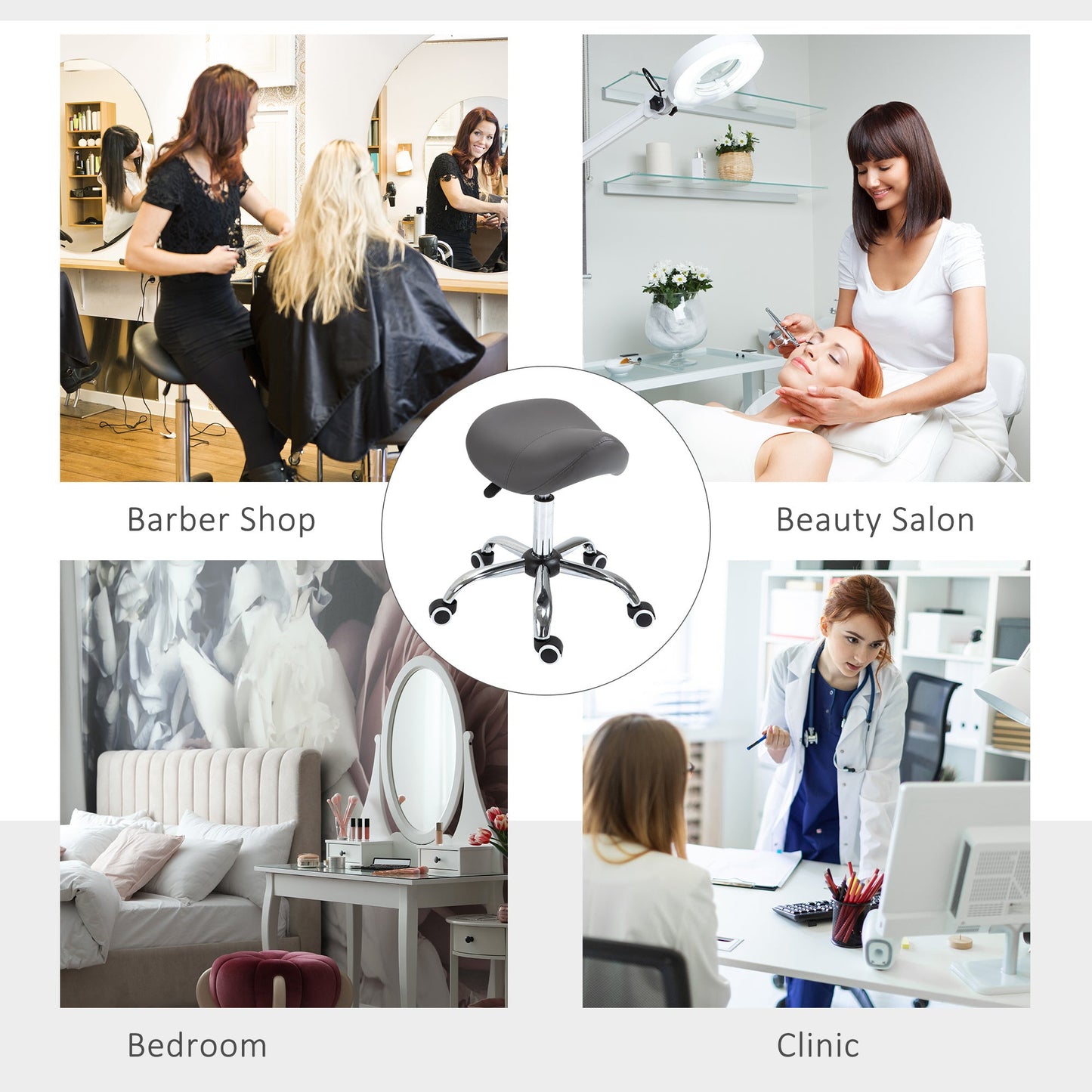 Ergonomic Rolling Saddle Stool PU Leather Hydraulic Spa Stool Height Adjustable Swivel Drafting Medical Salon Chair, Grey - Renee Lane Company