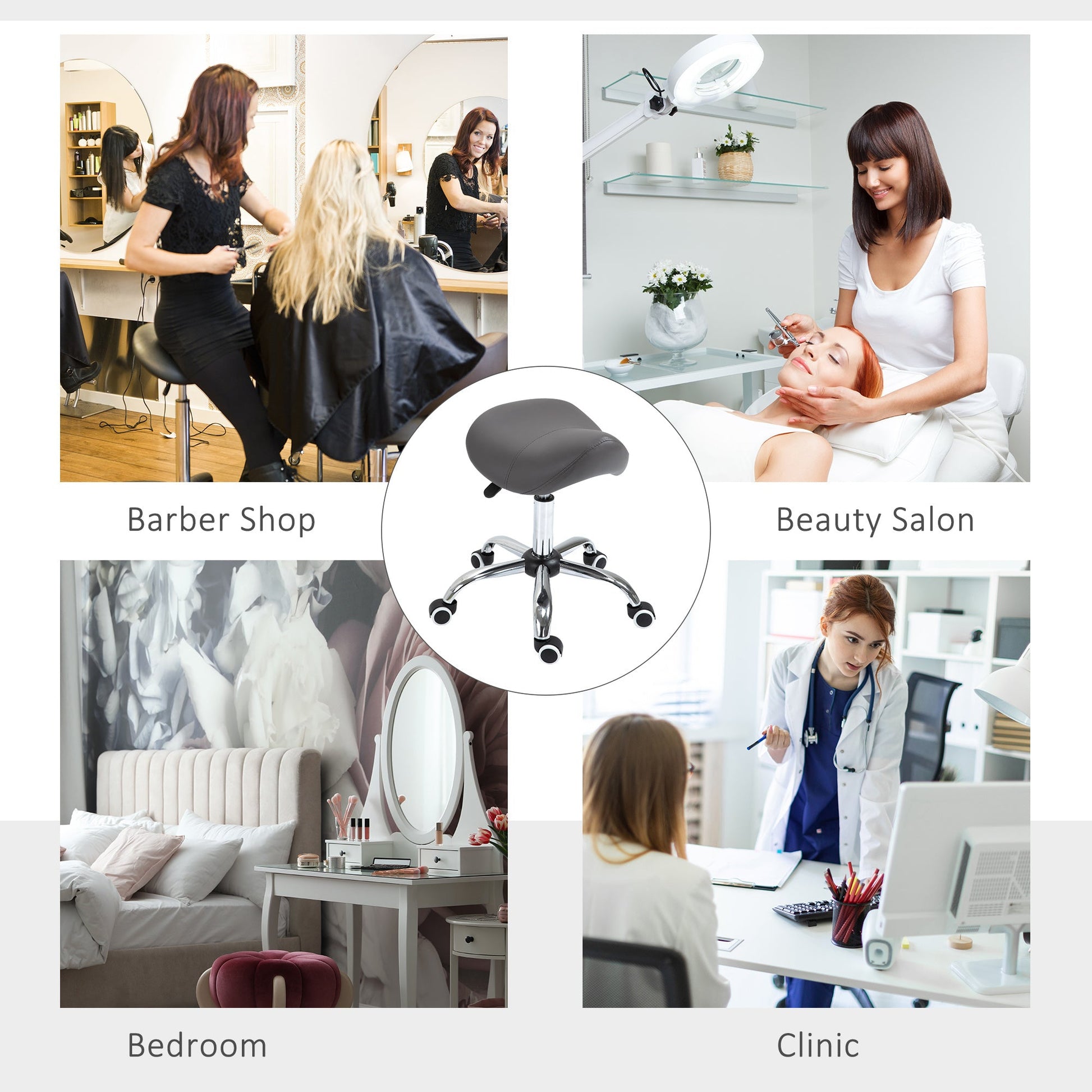 Ergonomic Rolling Saddle Stool PU Leather Hydraulic Spa Stool Height Adjustable Swivel Drafting Medical Salon Chair, Grey - Renee Lane Company