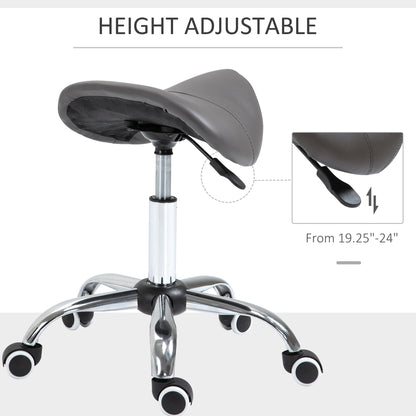 Ergonomic Rolling Saddle Stool PU Leather Hydraulic Spa Stool Height Adjustable Swivel Drafting Medical Salon Chair, Grey - Renee Lane Company