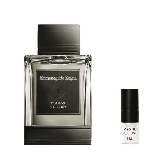 Ermenegildo Zegna Haitian Vetiver eau de toilette bottle with 1 mL Mystic Perfume vial