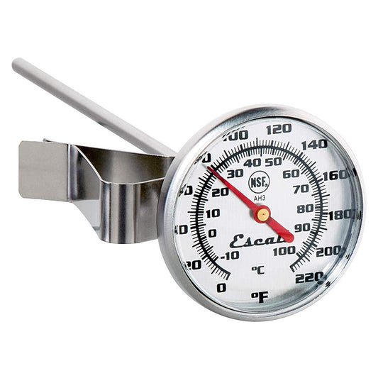 Large dial instant-read thermometer with clip, silver round face and probe