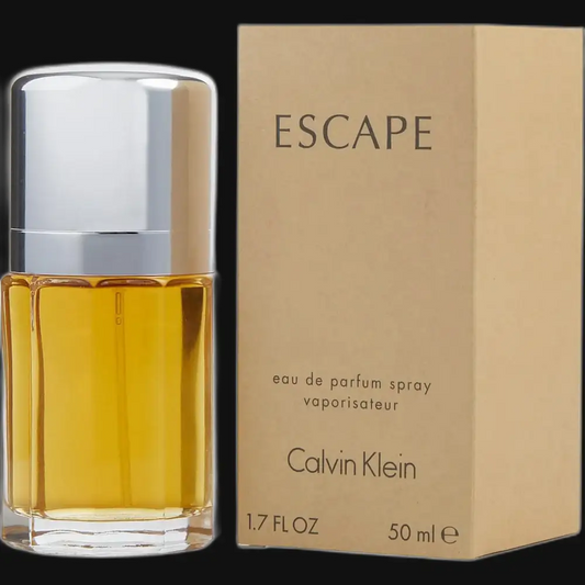 Eau de parfum spray bottle with amber liquid and box, 50 ml