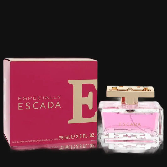 Women's Escada perfume set: pink box and clear glass bottle with pink juice