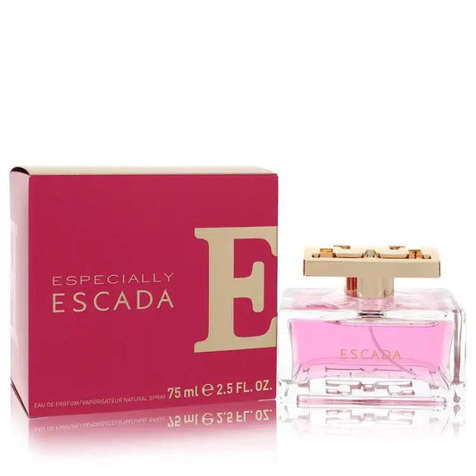 Women's Escada perfume bottle with pink liquid and matching pink 75 ml box