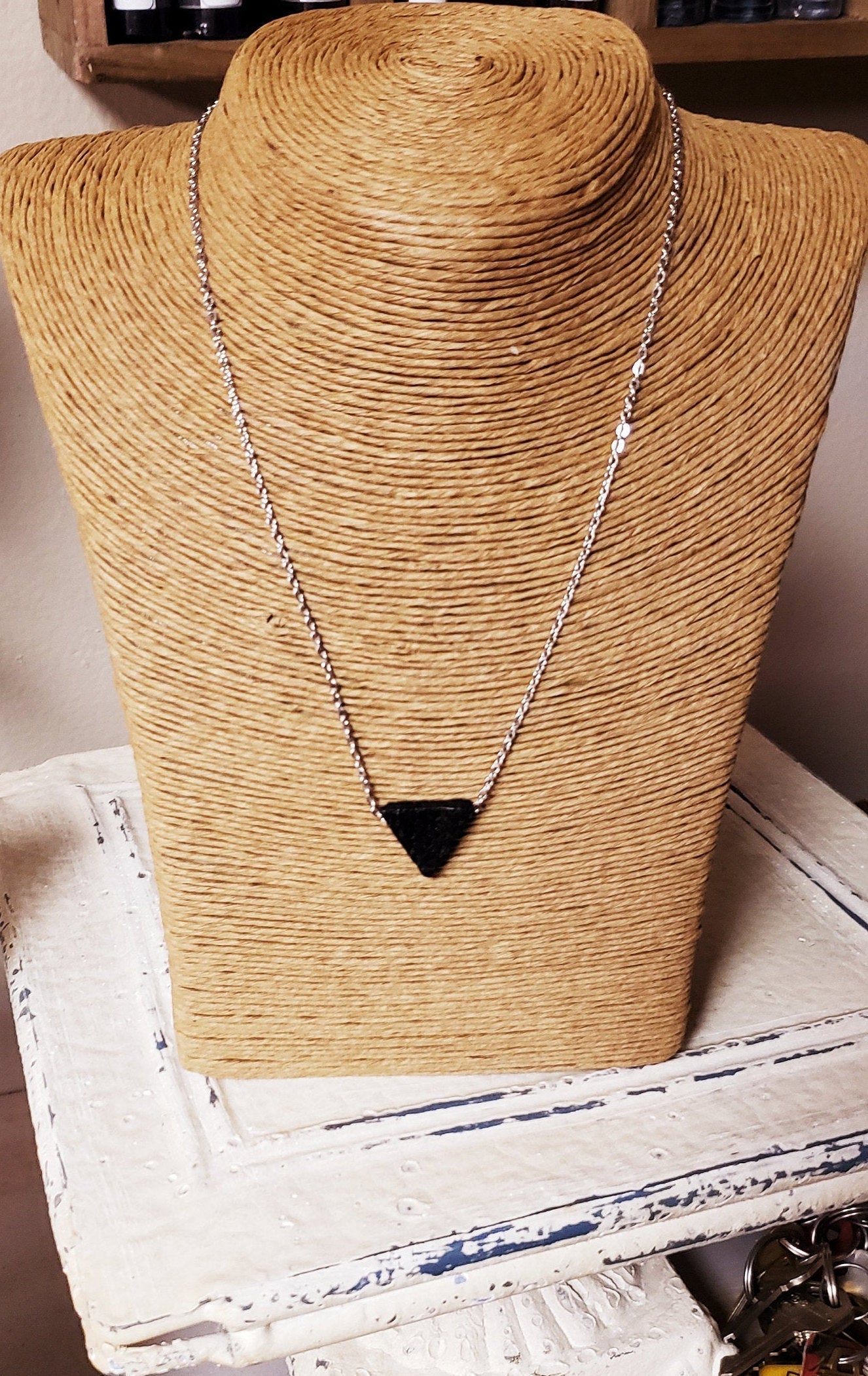Essential Oil Diffusing Necklace | Simple Aromatherapy Anxiety | Gifts for her | Minimalist Jewelry | Triangle Lava Stone Rose Gold Silver - Renee Lane Company