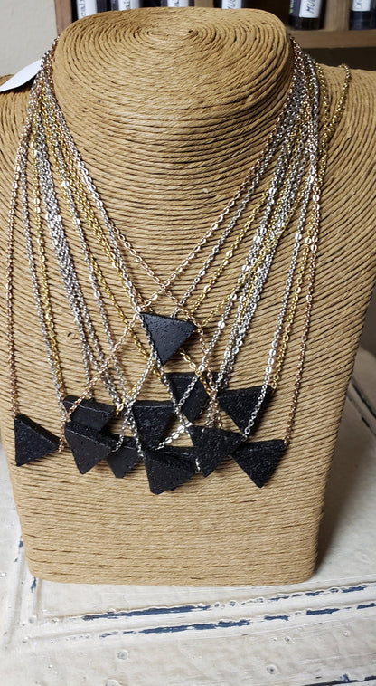 Essential Oil Diffusing Necklace | Simple Aromatherapy Anxiety | Gifts for her | Minimalist Jewelry | Triangle Lava Stone Rose Gold Silver - Renee Lane Company