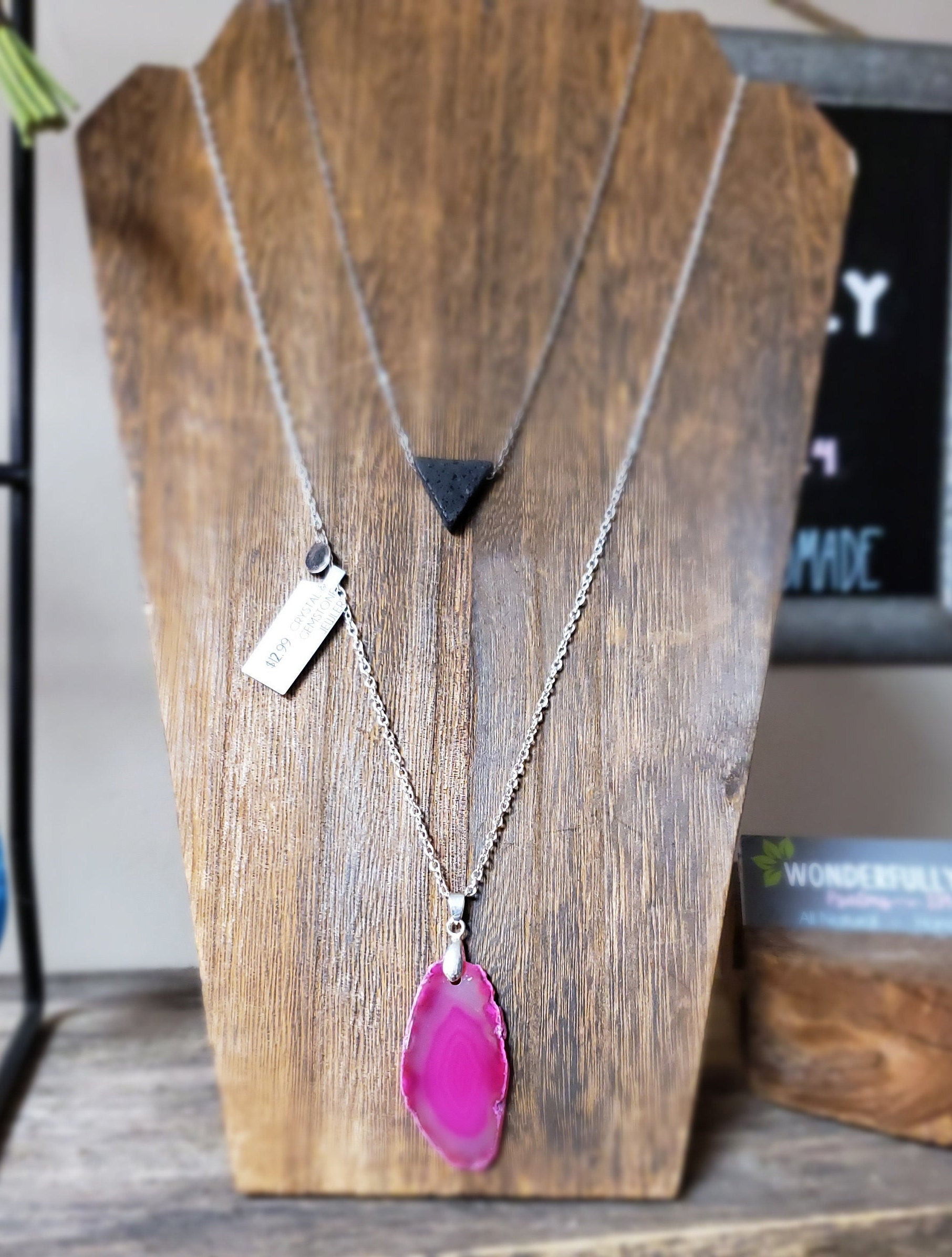 Essential Oil Diffusing Necklace | Simple Aromatherapy Anxiety | Gifts for her | Minimalist Jewelry | Triangle Lava Stone Rose Gold Silver - Renee Lane Company