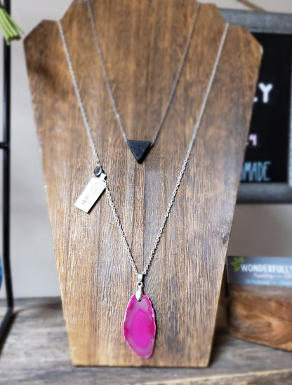Essential Oil Diffusing Necklace | Simple Aromatherapy Anxiety | Gifts for her | Minimalist Jewelry | Triangle Lava Stone Rose Gold Silver - Renee Lane Company