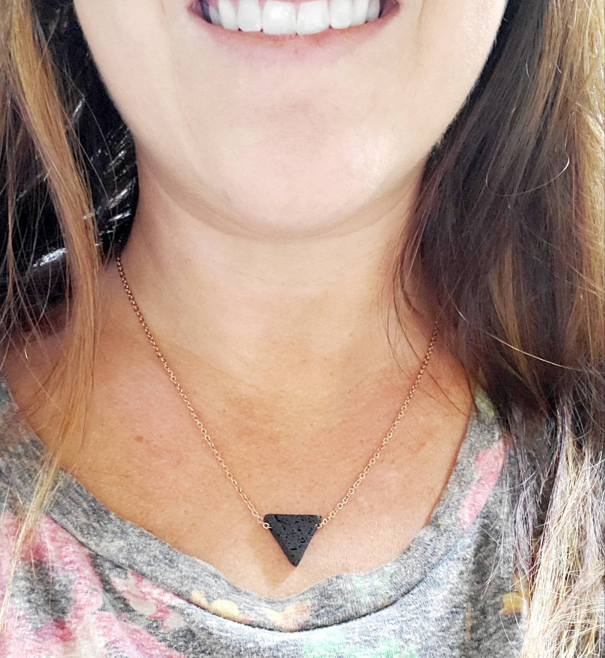 Essential Oil Diffusing Necklace | Simple Aromatherapy Anxiety | Gifts for her | Minimalist Jewelry | Triangle Lava Stone Rose Gold Silver - Renee Lane Company
