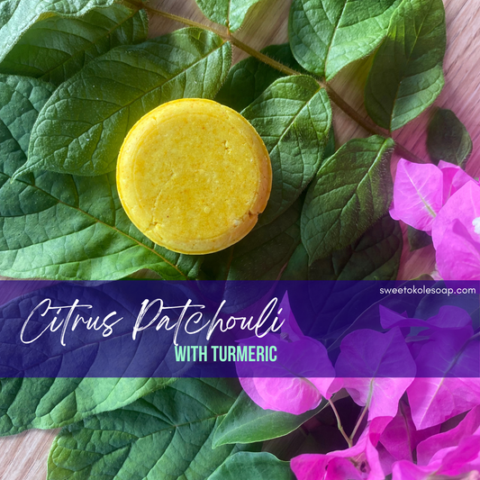 Yellow round essential oil shampoo bar