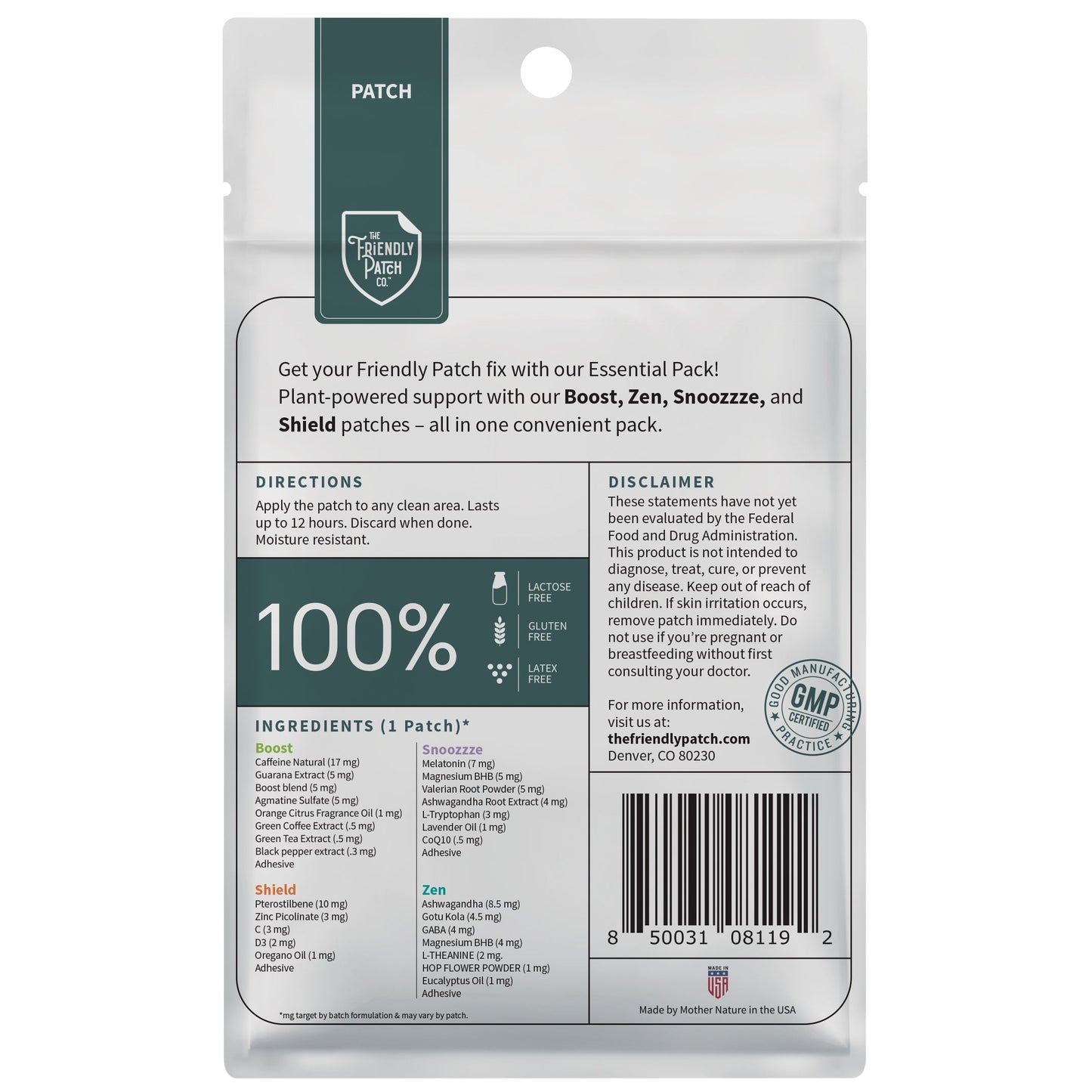 Essentials Vitamin Patches: Boost, Relax, Snooze, Shield - 8 pack - Renee Lane Company