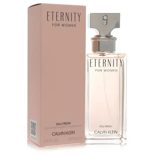 Calvin Klein Eternity Eau Fresh perfume bottle with matching box, clear glass and brown cap