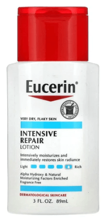 Eucerin Intensive Repair lotion bottle with red cap, light formula, 3 fl oz