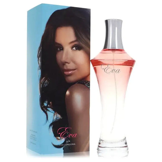 Women's perfume bottle with clear glass, red cap, pale pink label