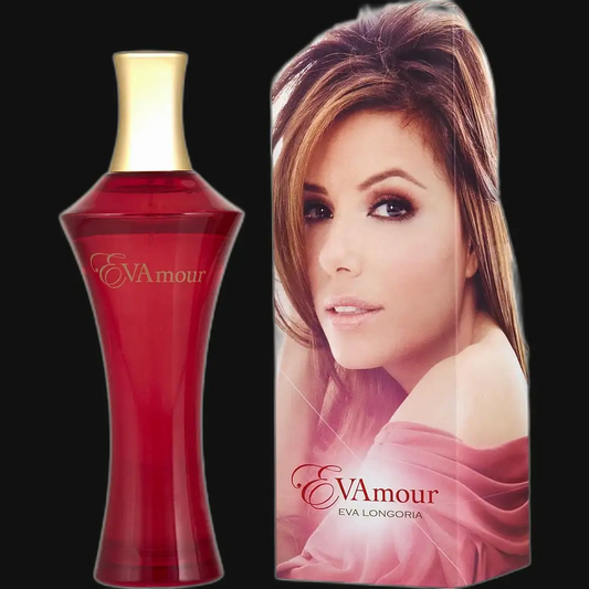 Women's Evamour eau de parfum bottle, red glass with gold cap