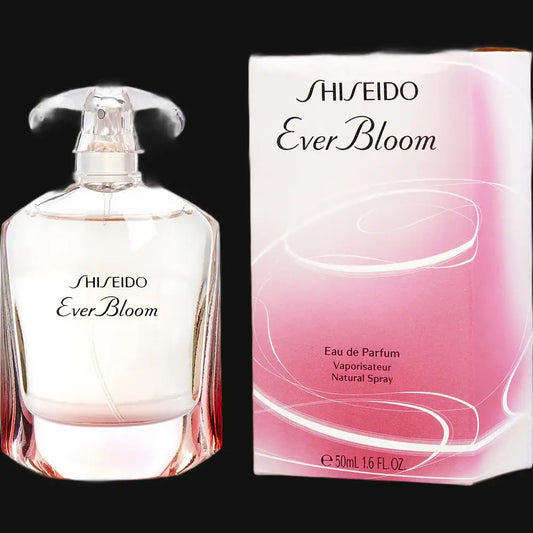 Shiseido Ever Bloom eau de parfum spray bottle, clear glass with pink tint