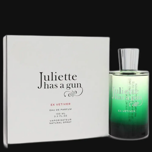 Unisex eau de parfum Ex Vetiver by Juliette Has a Gun, green bottle with silver cap
