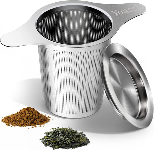 Stainless steel tea infuser with fine mesh basket and two side handles