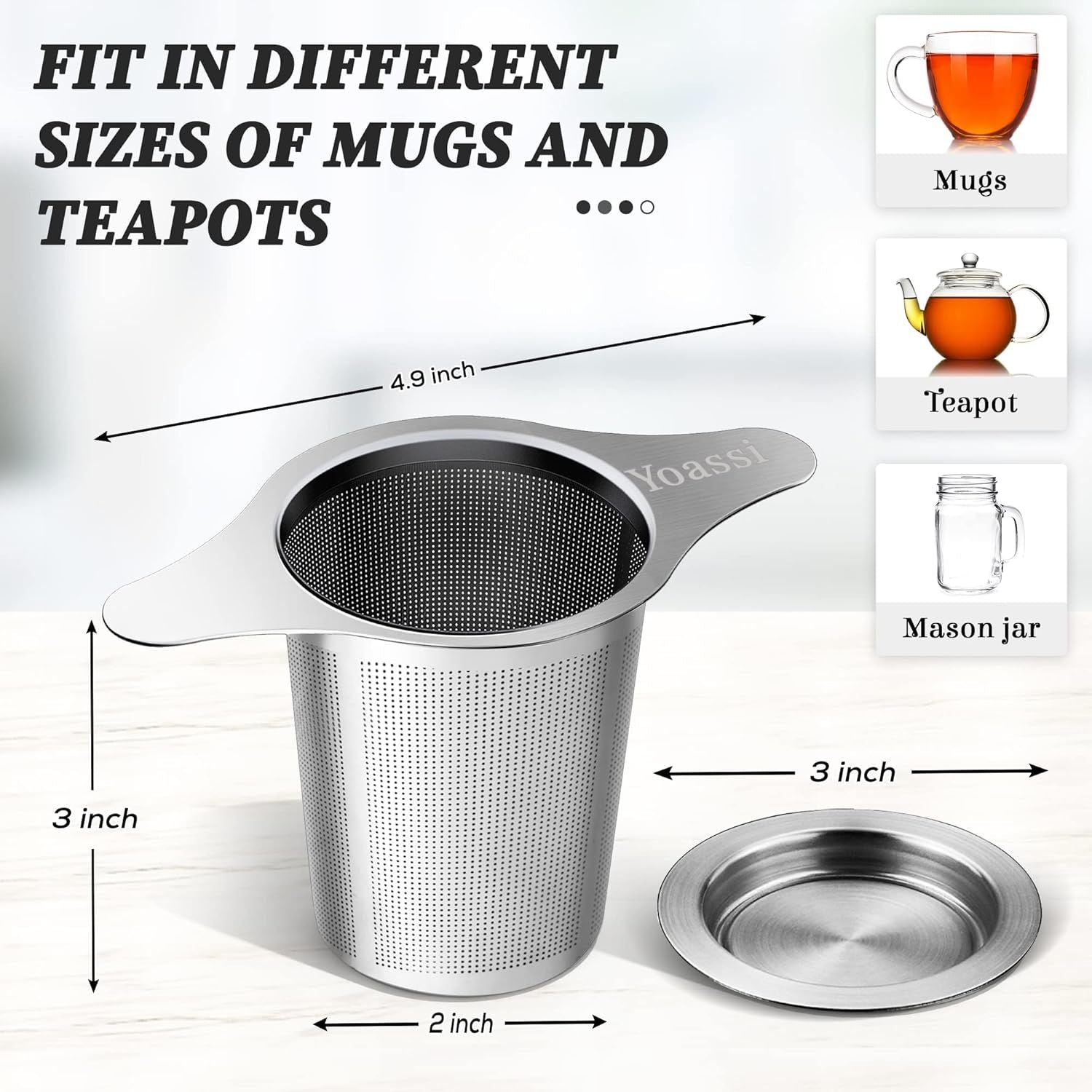 Extra Fine 18/8 Stainless Steel Tea Infuser Mesh Strainer with Large Capacity & Perfect Size Double Handles for Hanging on Teapots, Mugs, Cups to Steep Loose Leaf Tea and Coffee - Renee Lane Company